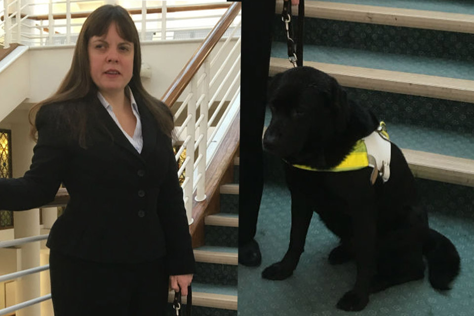 Lisa Boocock (left); guide dog (right)